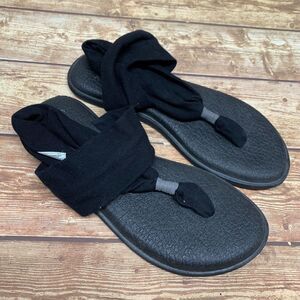 Sanuk Yoga Mat Sling Flip Flop Thong Sandals Size 7 Black EU 38